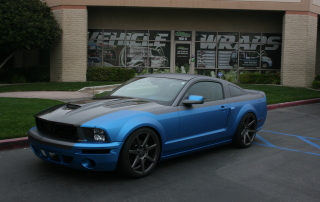 blue black car mustang car wrap