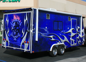 blue flames trailer wrap