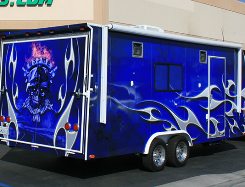 Blue Trailer Wrap With Flames