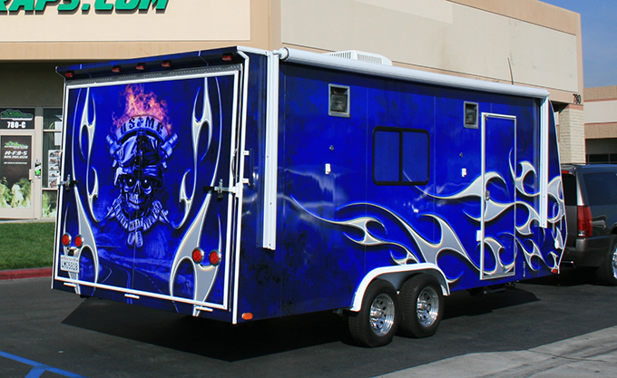blue flames trailer wrap